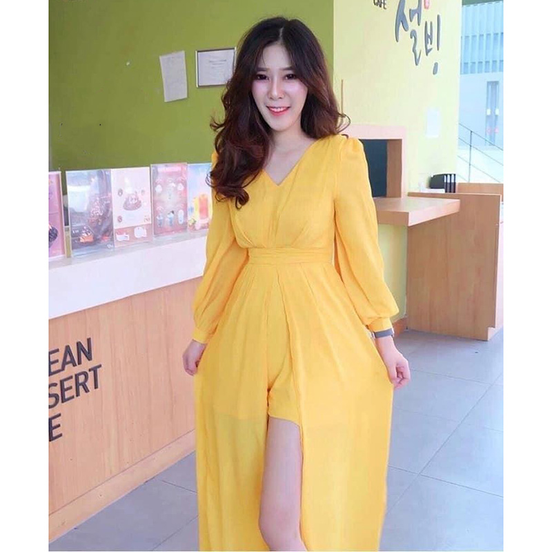 kudapy เดรสจั้ม แขนยาวกระโปรงยาวผ่าหน้า มีกางเกงด้านใน ผ้าพริ้วสวย งานใส่สบาย