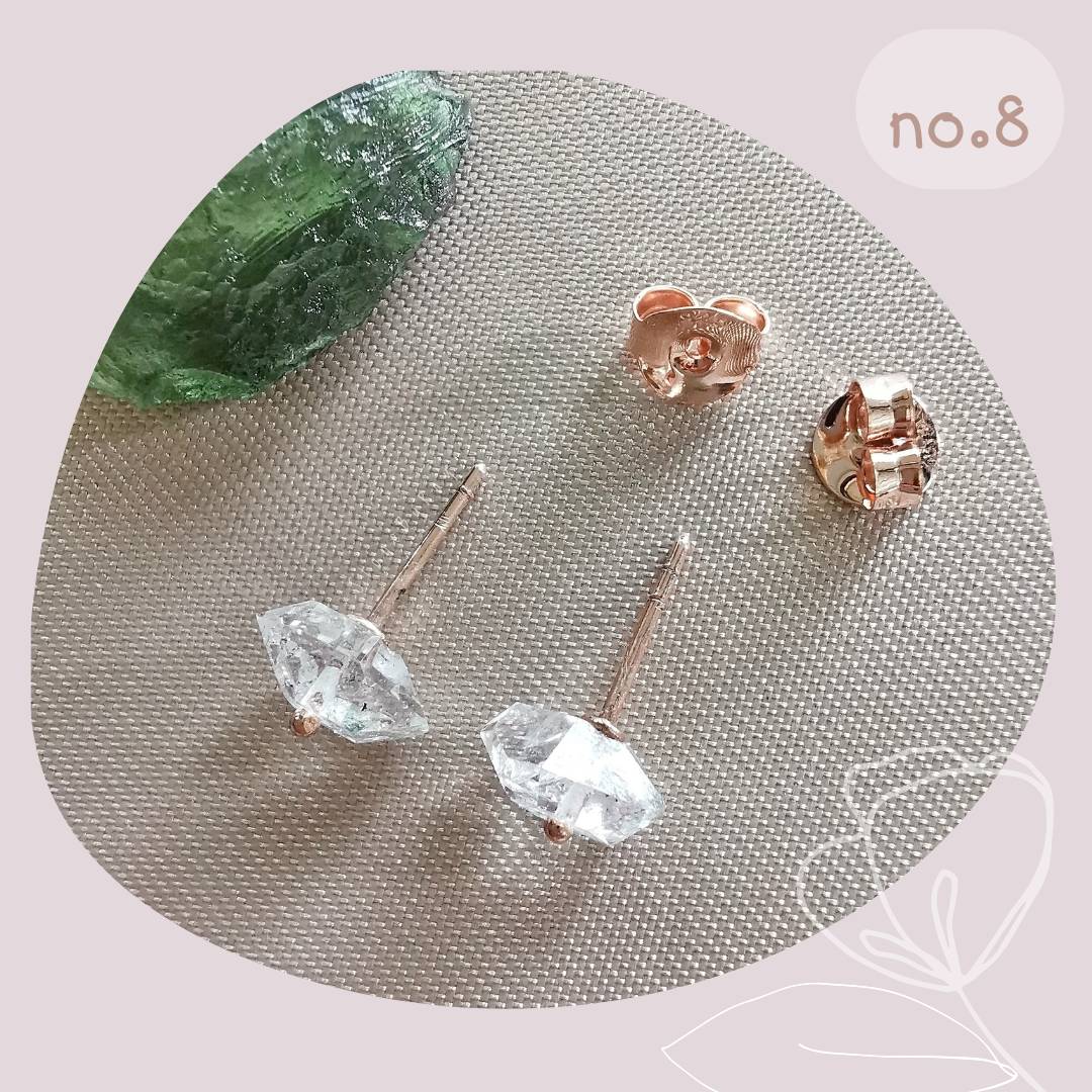 ต่างหูเงินชุบพิ้งโกลด์คริสตัลเฮอร์คิเมอร์ไดม่อน Herkimer Diamond
