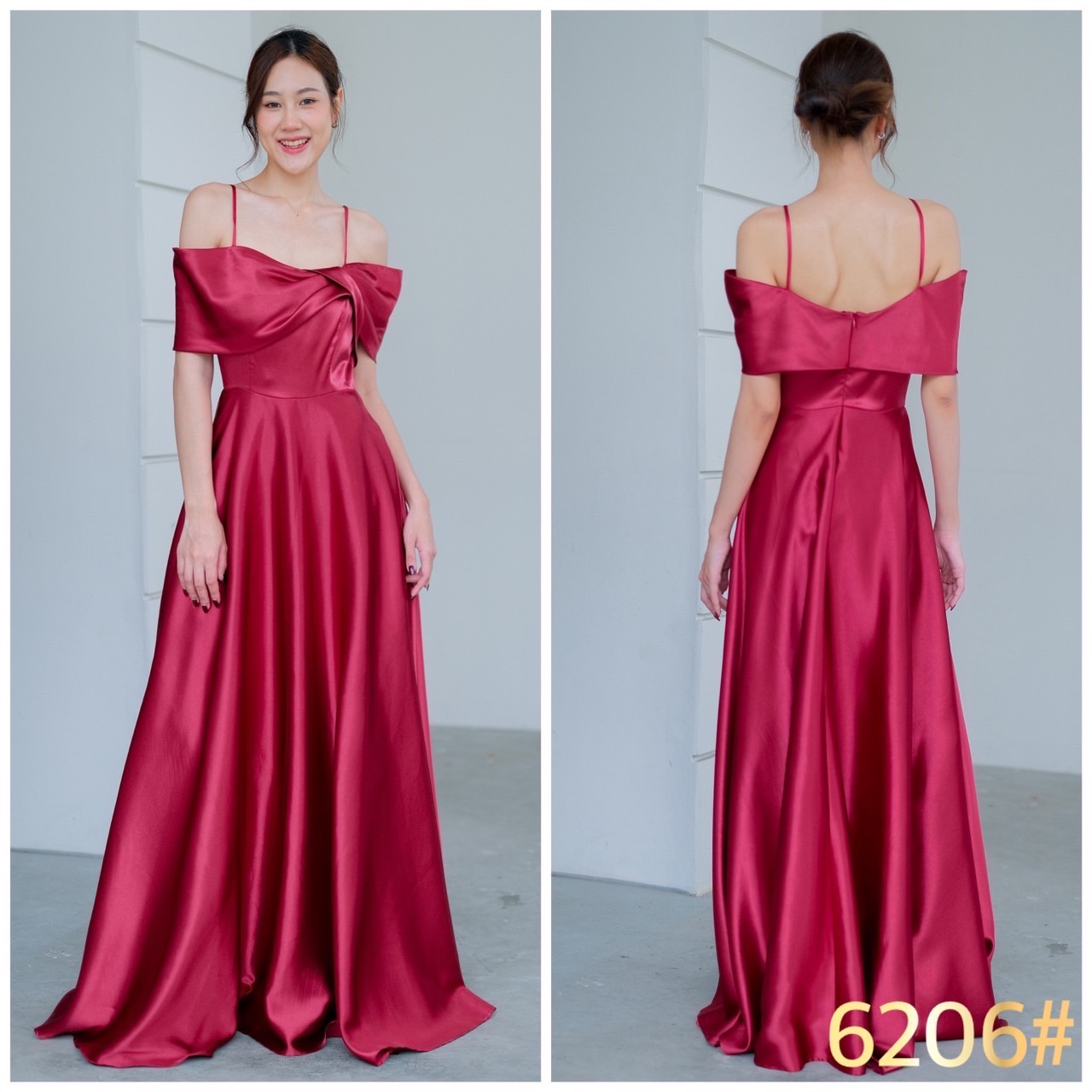 kudapy เดรสยาว เปิดบ่า อกไขว้ด้านข้าง มีสายคล้องบ่า ไม่ต้องกลัวหลุด กระโปรงบานเจ้าหญิง