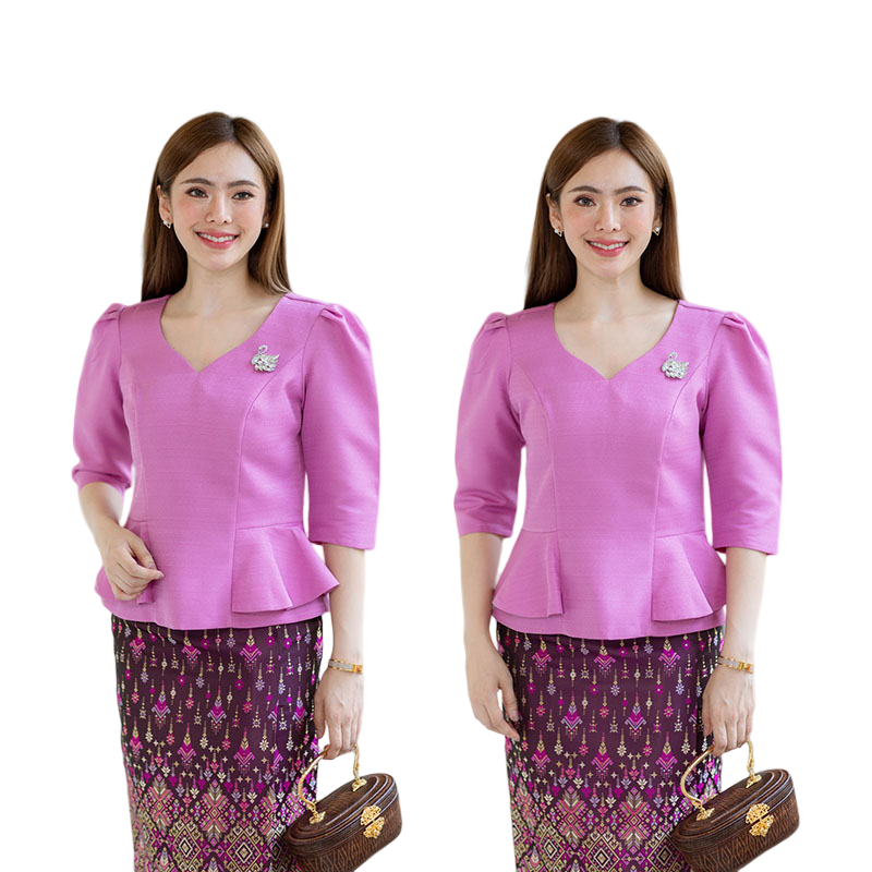 kudapy เสื้อสีฟ้า/สีม่วง/สีน้ำตาลอ่อน งานผ้าไหมฝรั่งเศสสีพื้น อัดกาวให้ทั้งตัว ทรงสวยตามแบบ การตัดเย็บเนียบ ทรงสวย ใส่สวยทุกรูปร่าง