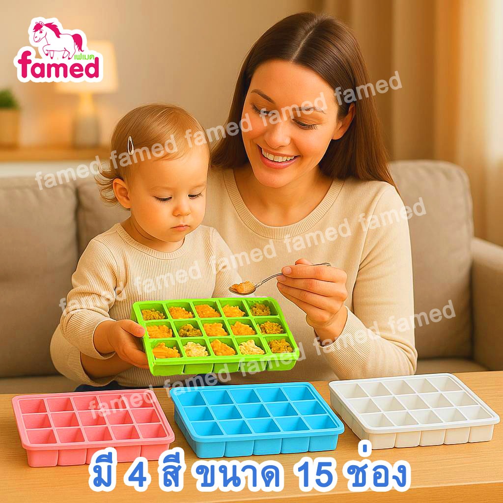 เฟเมด famed ถาดซิลิโคนใส่อาหารแช่แข็ง ขนาด 15 ช่อง FOOD GRADE BPA FREE