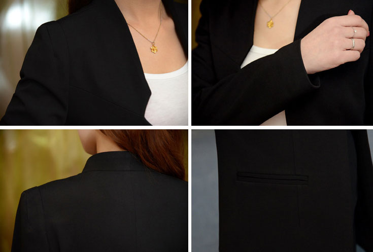 เสื้อสูทผู้หญิงแขนยาวสีดำไม่มีปก S