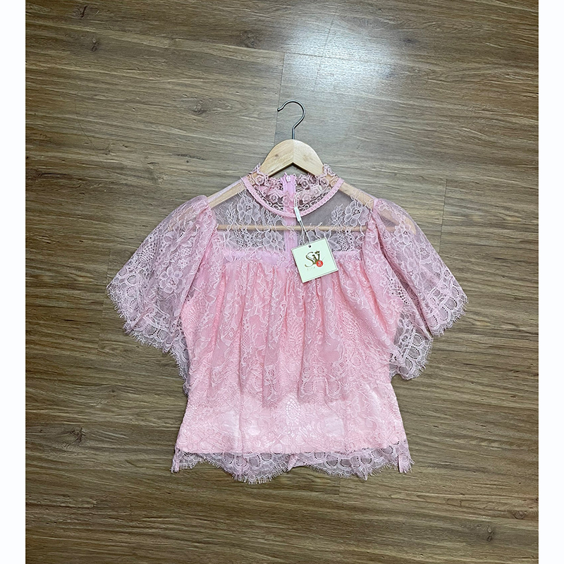 kudapy เซ็ทเสื้อลูกไม้แต่งระบายรอบตัวหน้าหลัง +ผ้าถุงสำเร็จรูป เกรดพรีเมี่ยมอัดกาว ซิปหลัง