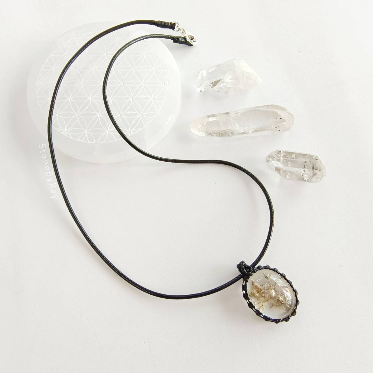สร้อยคอเชือกจี้หินโป่งข่าม Lodolite Quartz