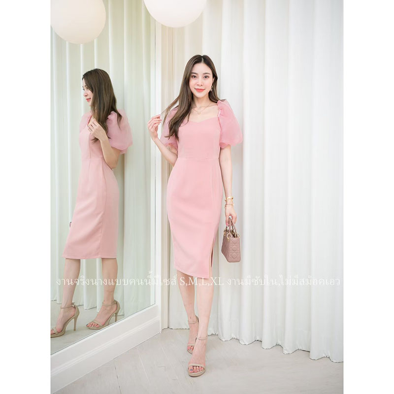 kudapy เดรสสั้นสีมิ้น/สีขาว/สีชมพู ทรงเอแต่งแขนพองตุ๊กตา งานน่ารักๆ เรียบหรู ใส่ออกงาน ใส่ทำงาน รุ่นนี้ตอบโจทย์สุดๆ