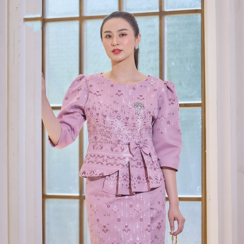 kudapy ชุดเซ็ทผ้าไทย เสื้อผ้าไหม ผ้าถุง ชุดออกงาน ไปวัด ชุดทำบุญ เสื้อผ้าไหม ผ้าไหมทอลาย อัดกาวทั้งชุด