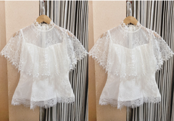 kudapy เสื้อลูกไม้สีขาว,สีชมพูแต่งระบายรอบอก ผ้าลูกไม้เนื้อนิ่ม สีสวยงานขายดีมากกค่ะรุ่นนี้