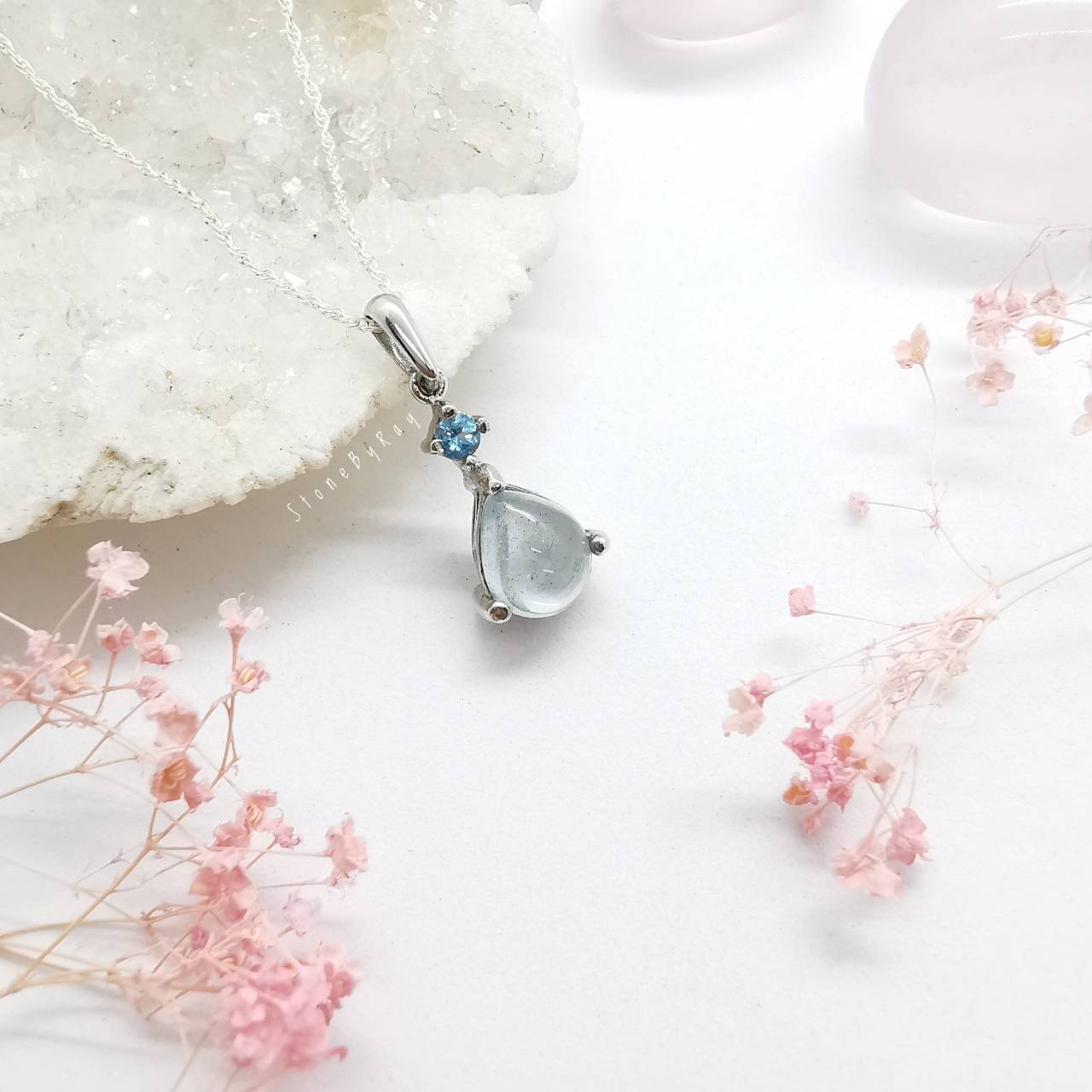 สร้อยคอเงินจี้พลอยอความารีน Aquamarine