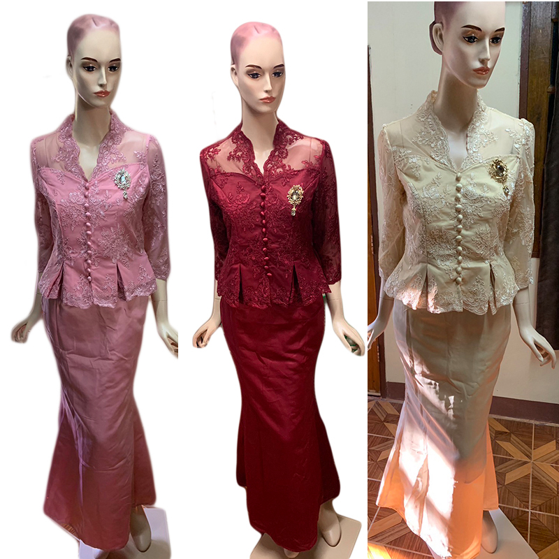 kudapy ชุดเซทผ้าไหมอิตาลีสีแดง/สีชมพู/สีครีม เอวดีด แต่งเอวแต่งจีบ งานเย็บประณีต มีซับใน