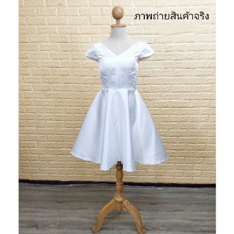 kudapy เดรสสั้นสีขาว ชุดเจ้าสาวสั้น สไตร์มินิมอล โบว์ด้านหลังถอดได้