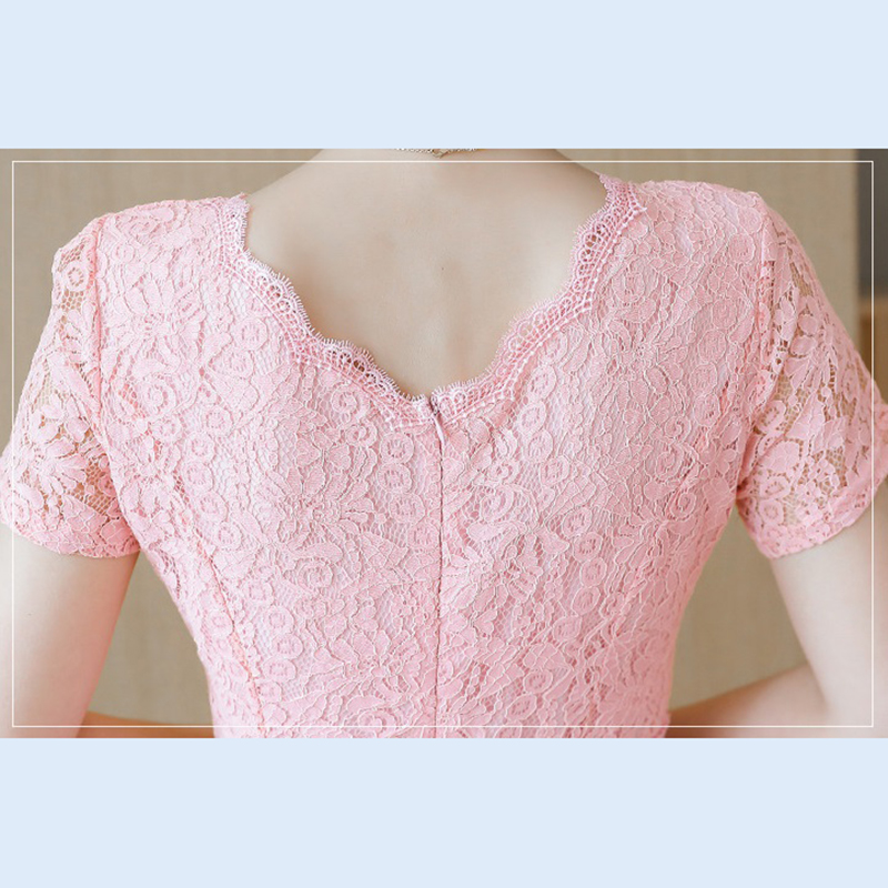 kudapy เดรสสั้นคอกลมแต่งรอยหยักสีชมพู/สีฟ้า เดรสแขนสั้น เอวแต่งดีเทลผ้าลูกไม้โชว์เนื้อด้านใน ทรงสวยม้ากก