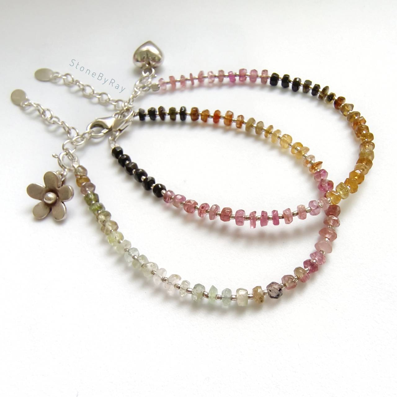 สร้อยข้อมือเงินหินทัวมาลีนเจียรเหลี่ยม(Tourmaline)