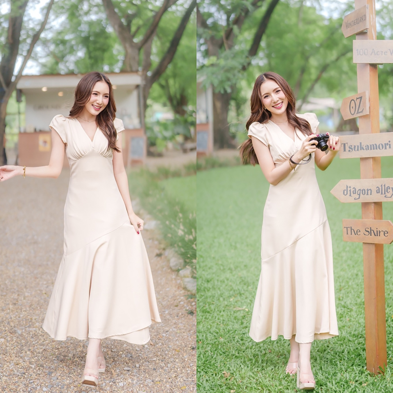 kudapy เดรสยาวดีไซน์คอวีเย็บรูดใต้อกช่วยขับรูปร่างให้ดูมีมิติ