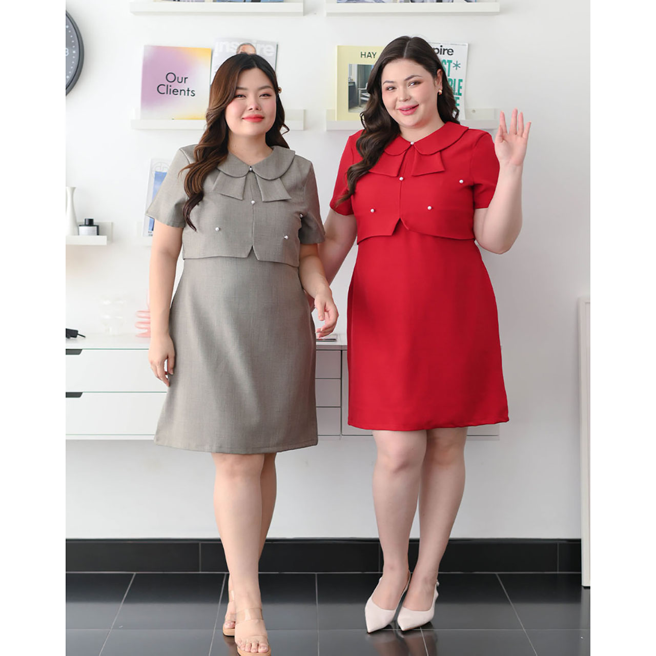 kudapy เดรสแขนสั้น คอปกแบบใหม่สุดคิวท์ มาพร้อมกระดุมมุกตกแต่งให้ลุคคุณหนูน่ารัก