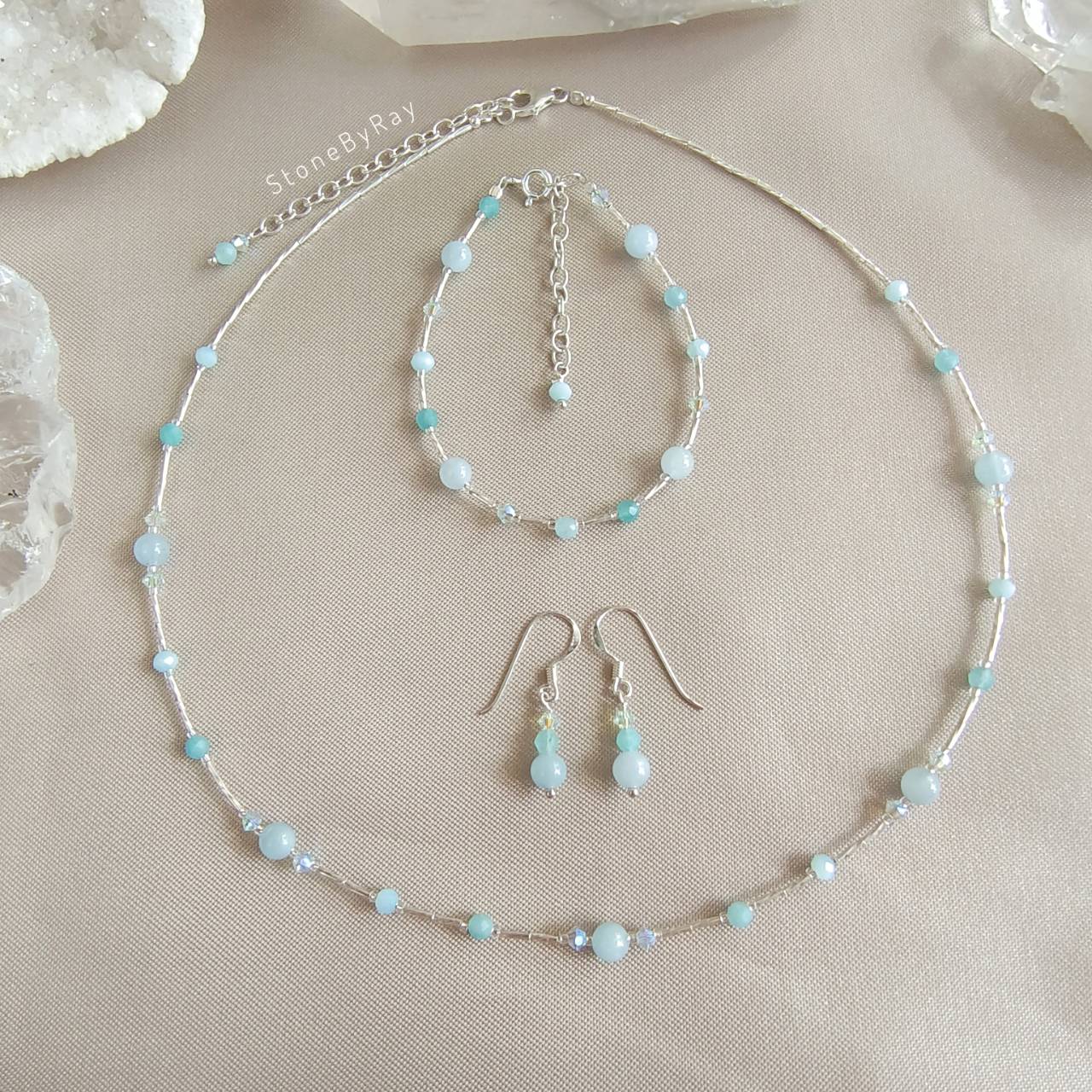 Setสร้อยคอเงินหินอความารีนกับอมาโซไนท์ Aquamarine+Amazonite