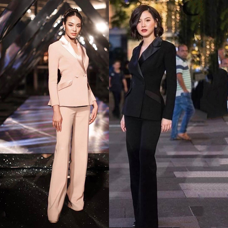 kudapy set suit สีดำ (Black), โรสโกลด์ (Rosegold) เสื้อเบเซอร์และกางเกงขายาว เรียบหรู เสื้อสูทแต่งปกผ้าเงาให้ดูเด่น ออกแบบกระเป๋าให้ใช้งานได้จริง