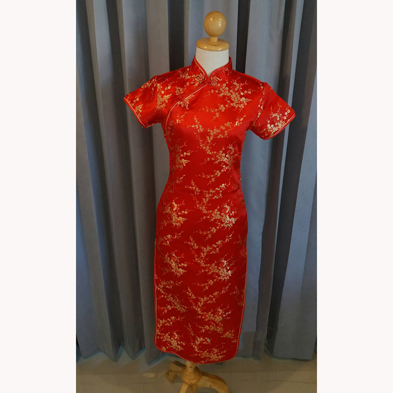 kudapy ชุดกี่เพ้าสีทอง/สีครีม/สีฟ้า/สีแดง/สีไวน์แดง ผ้าไหมจีน ใส่สบายสวยดูดี