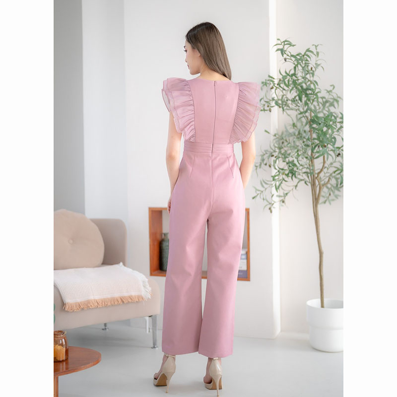 kudapy จั้มสูทขายาวสีขาว/สีดำ/สีชมพู แขนกุดขายาวทรงพอดีตัว สีพื้น งานซิปหลัง ให้ลุคเป็นสาวมั่น เหมาะกับการใส่ไปทำงานในแต่ละวัน