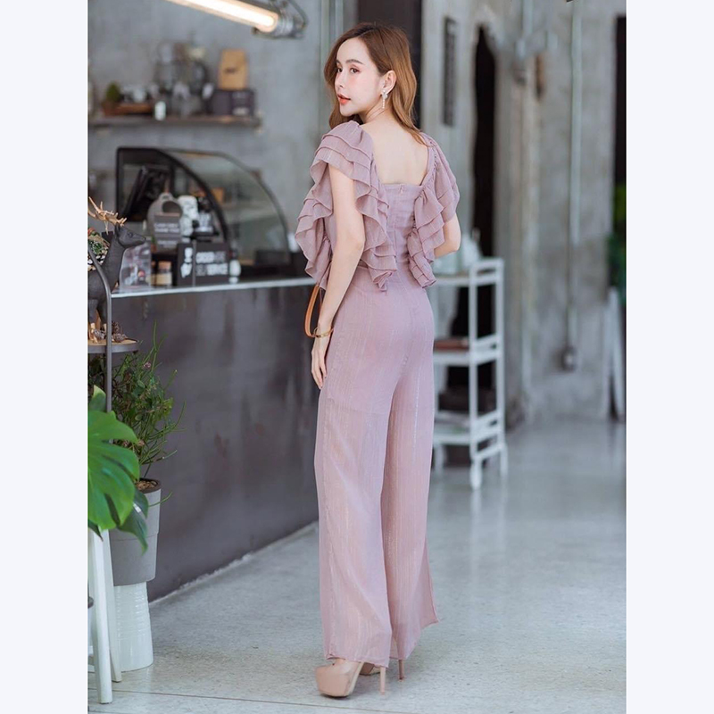 kudapy จั๊มสูทขายาวผ้าวิ๊งๆ แพทเทิ่นระบายช่วงแขนระบาย เนื้อผ้าใส่สบายๆ