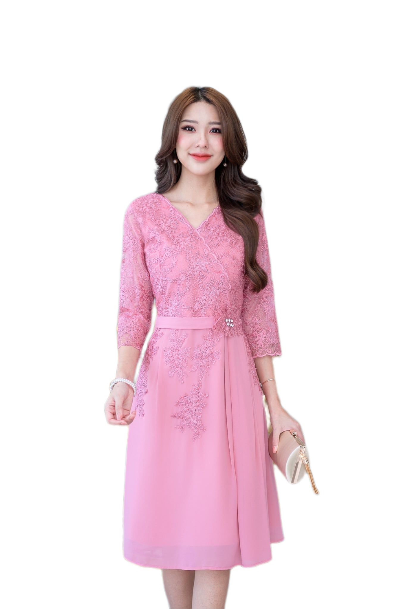 kudapy เดรสสั้นสีชมพู/สีดำ/สีแดง/สีม่วง ลูกไม้ปักเกรดพรีเมี่ยมสวยหรูตกแต่งเลื่อมทั้งตัว ช่วงกระโปรงเป็นผ้า chiffon