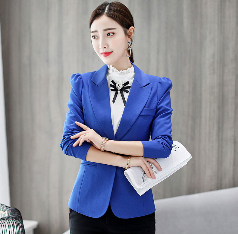 เสื้อสูทผู้หญิงแขนยาวสีน้ำเงิน แบบเรียบหรู S,M