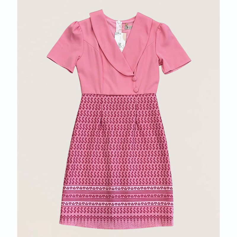 kudapy เดรสสั้นสีชมพู/สีกรม/สีม่วง คอปกสูทลายไทยใส่ออกงานวยดูดีมากๆ