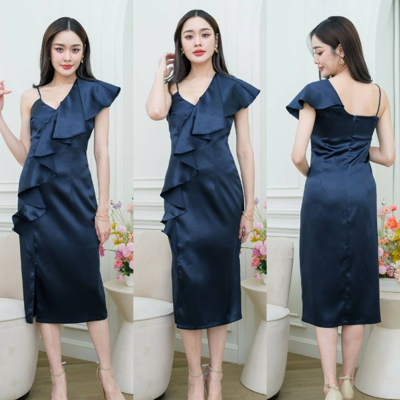 kudapy เดรสออกงานไหล่เดี่ยว แต่งระบาย เดรสสั้นใส่ออกงาน