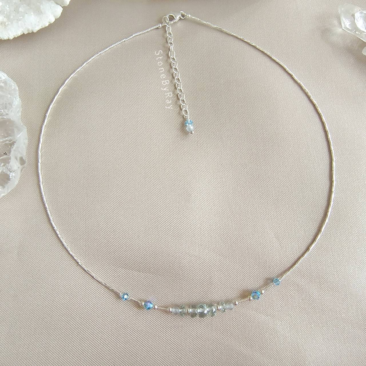 Setสร้อยคอเงินหินอความารีนเจียรเหลี่ยม Aquamarine