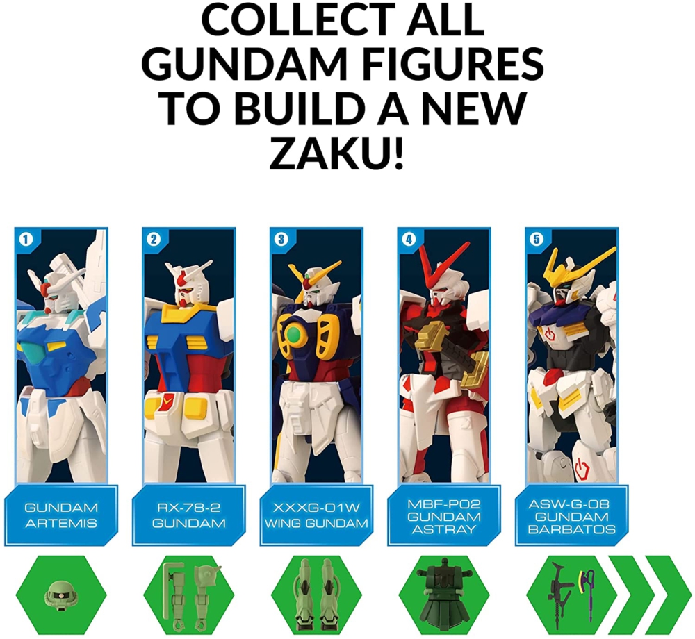045557406011 gundam 4.5inch build artemis&rx-78-2 &wing&astray red &barbatos(Free Zaku )Set of 6 ได้ 6แบบครับ