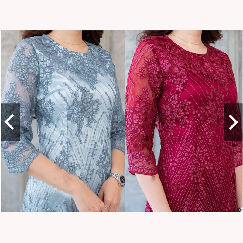 kudapy เดรสสั้นผ้าลูกไม้สีชมพู สีทอง สีฟ้าเทา สีกรม สีแดง แขนสี่ส่วน ซิบซ่อนด้านหลัง
