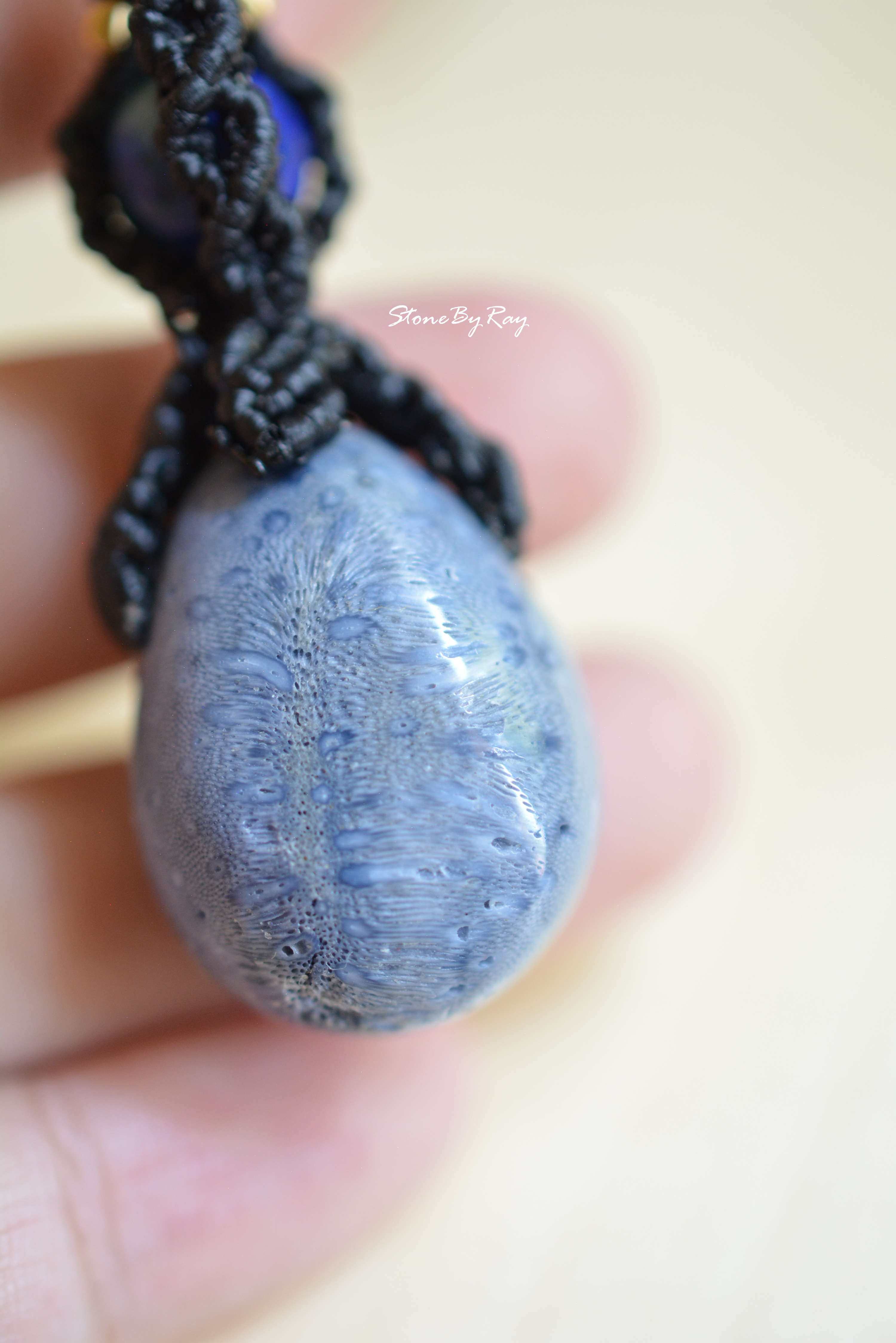สร้อยคอมงคล108จี้หินปะการังสีน้ำเงิน(Blue Coral)