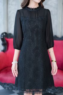 kudapy เดรสสั้นสีดำ/สีน้ำตาล /สีเทาฟ้า ลูกไม้งานสวยน่ารักมากๆ ดีเทลสวยหวาน ดีไซน์สวยใช้ผ้าลูกไม้เนื้อดี คอจับจีบตุ๊กตาน่ารักล้อมด้วยลูกไม้รอบคอ