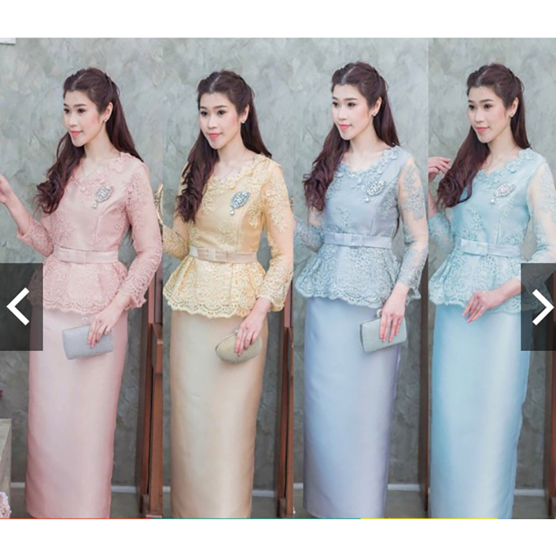 kudapy เซทแยกชิ้น เสื้อลูกไม้+กระโปรงยาว สีเทา เสื้อลูกไม้แขนสี่ส่วน มีซับในในตัว ซิบซ่อนด้านหลัง