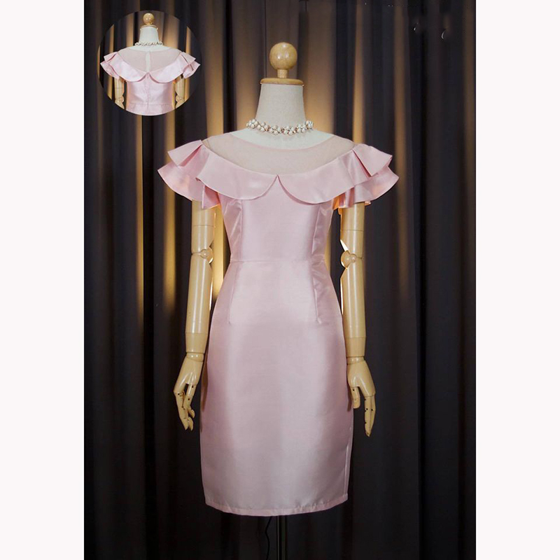 kudapy เดรสสั้นสีชมพู กรมท่า แดง ทอง เนี้อผ้า polyester อยู่ทรงใส่สบาย สวยหวาน เรียบร้อยแต่ไม่เชย ไม่โป๊