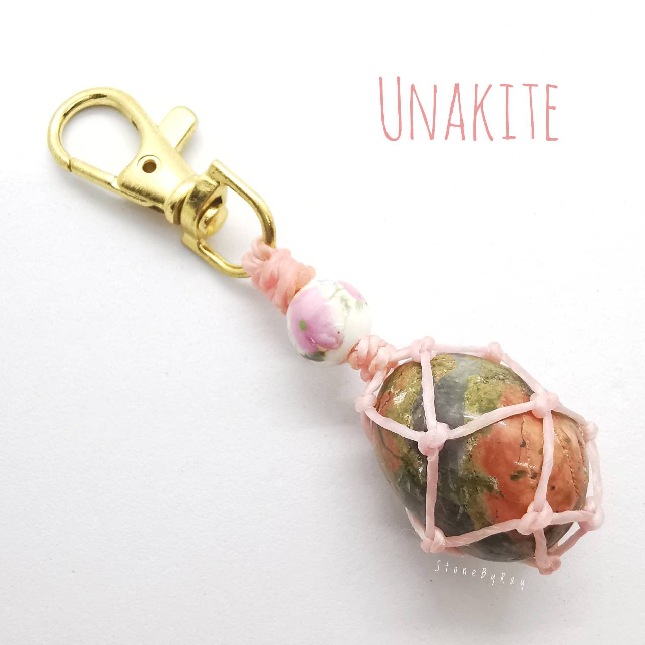 พวงกุญแจเชือกถักหินยูนาไคต์ Unakite