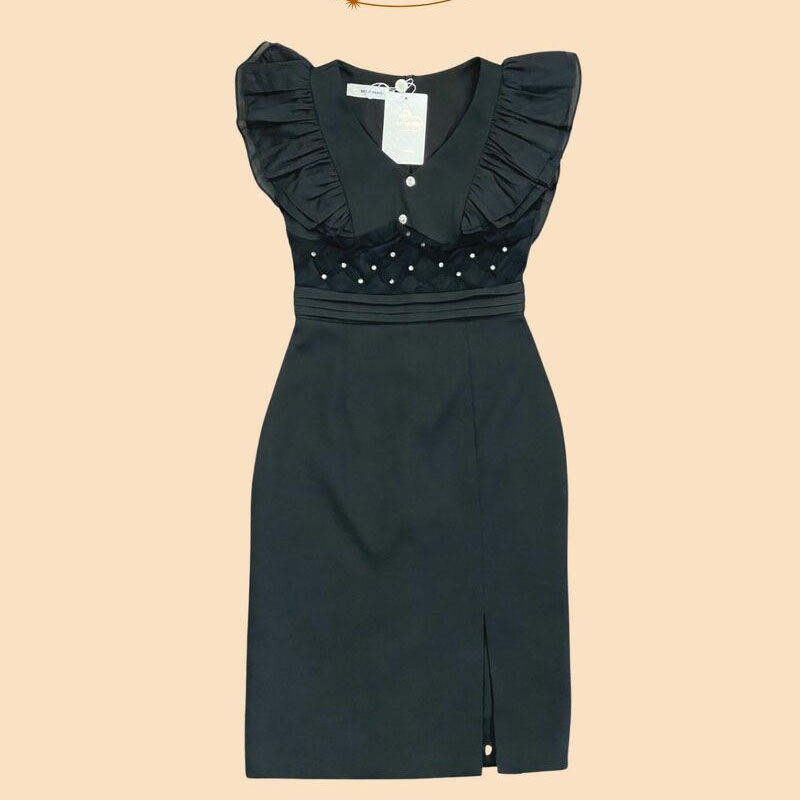 kudapy เดรสสั้นสีขาว/สีดำ/สีชมพู/สีแดง ทรงเข้ารูป แขนกุด ดีเทลอัดผ้าซีฟองช่วงแขน