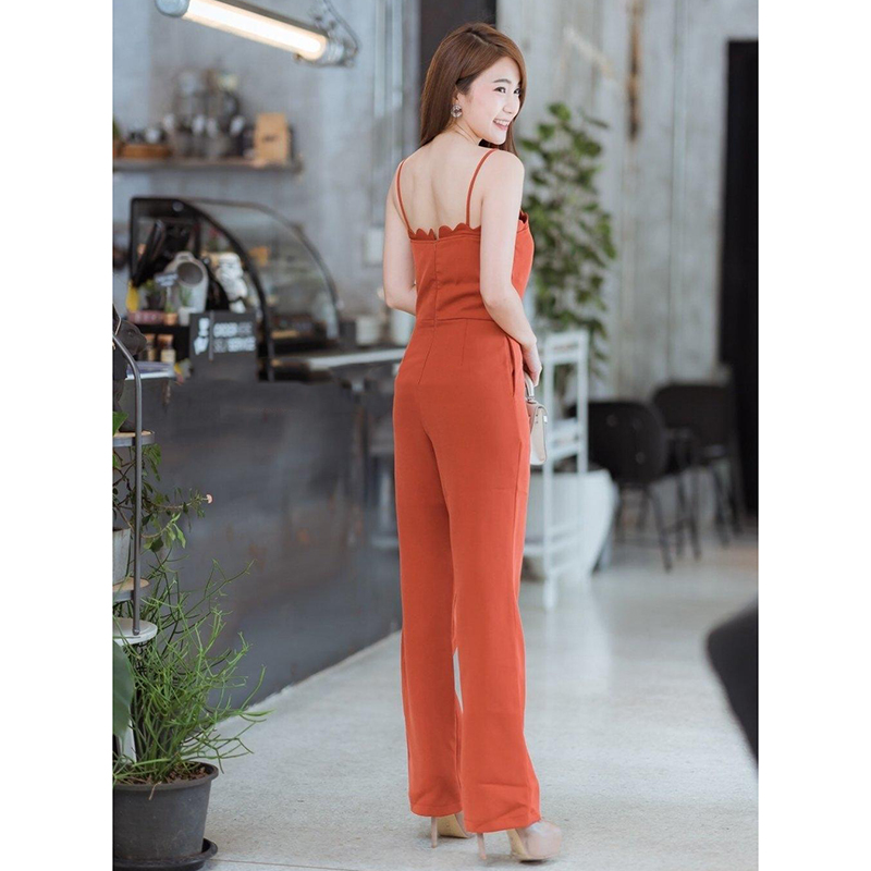 kudapy Jumpsuit จั้มขายาวสายเดี่ยวสีแดง สีส้ม สีชมพู งานซับในแบบขาสั้น และซิปด้านหลัง