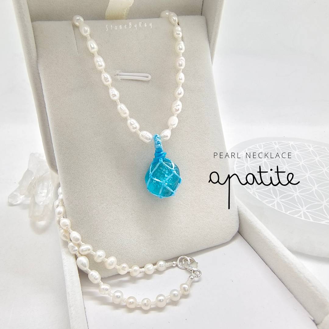 สร้อยคอไข่มุกจี้หินอพาไทต์ Pearl+Apatite