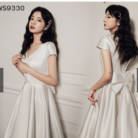 kudapy เดรสสั้นสีขาว ชุดเจ้าสาวสั้น สไตร์มินิมอล โบว์ด้านหลังถอดได้