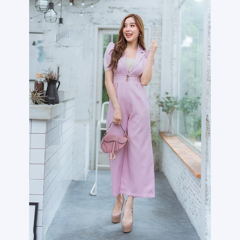 kudapy จั๊มสูทขายาวสีฟ้า,ชมพู,เขียว คอปกใส่แล้วสวยดูดีน่ารักมากๆ