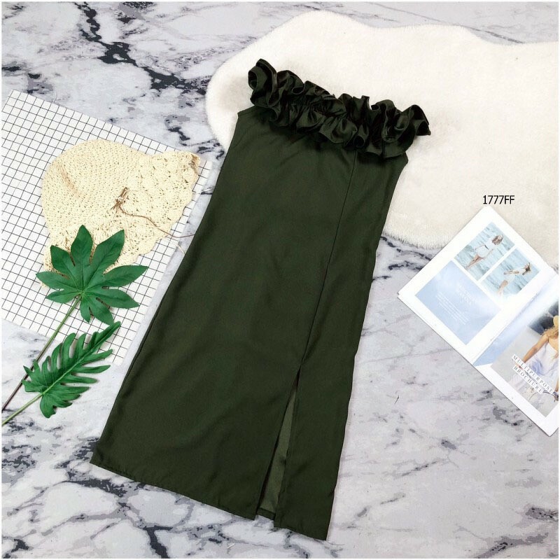 kudapy เดรสปาดไหล่ ระบายรอบน่ารัก แอบเซ็กซี่ งานมีซิปซ่อนหลัง ตีเกล็ดหน้าหลัง เอวไม่สม็อค ทรงเข้ารูป