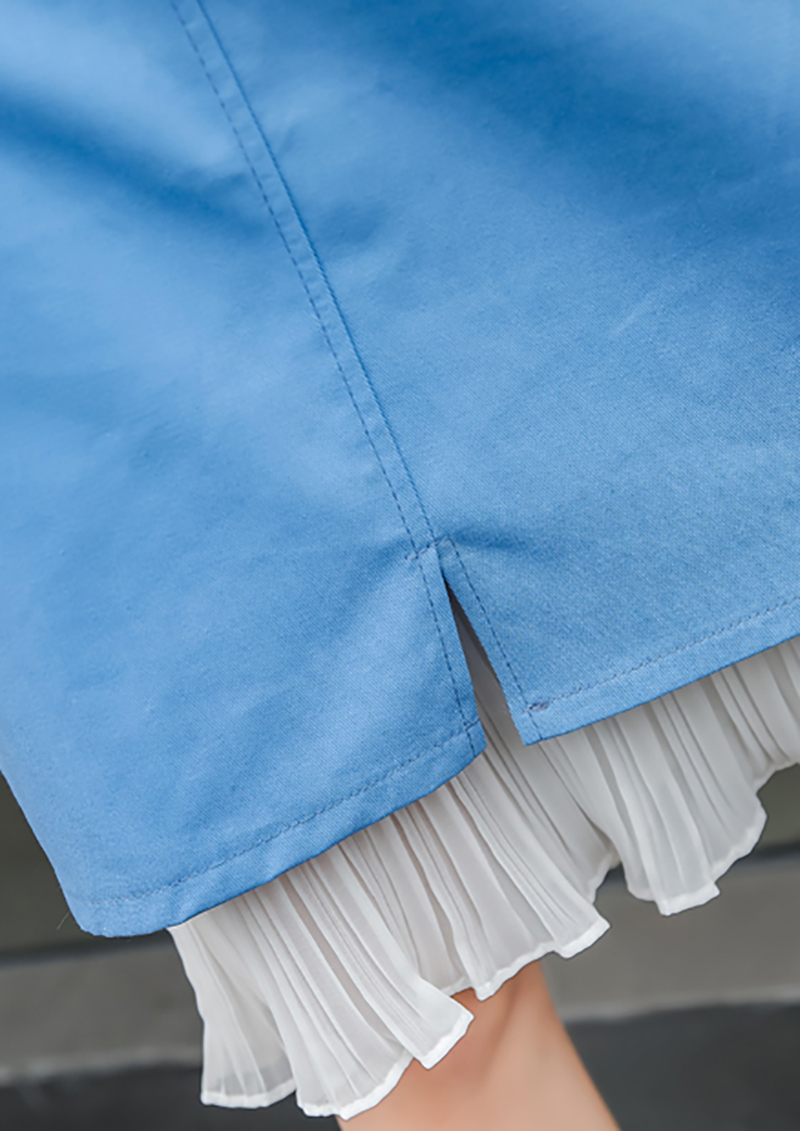 ชุดเซ็ท 2 ชิ้น เสื้อลูกไม้ฉลุสีขาว+กระโปรงสีฟ้าแต่งระบาย ทรงน่ารักมากๆๆค่ะ M L