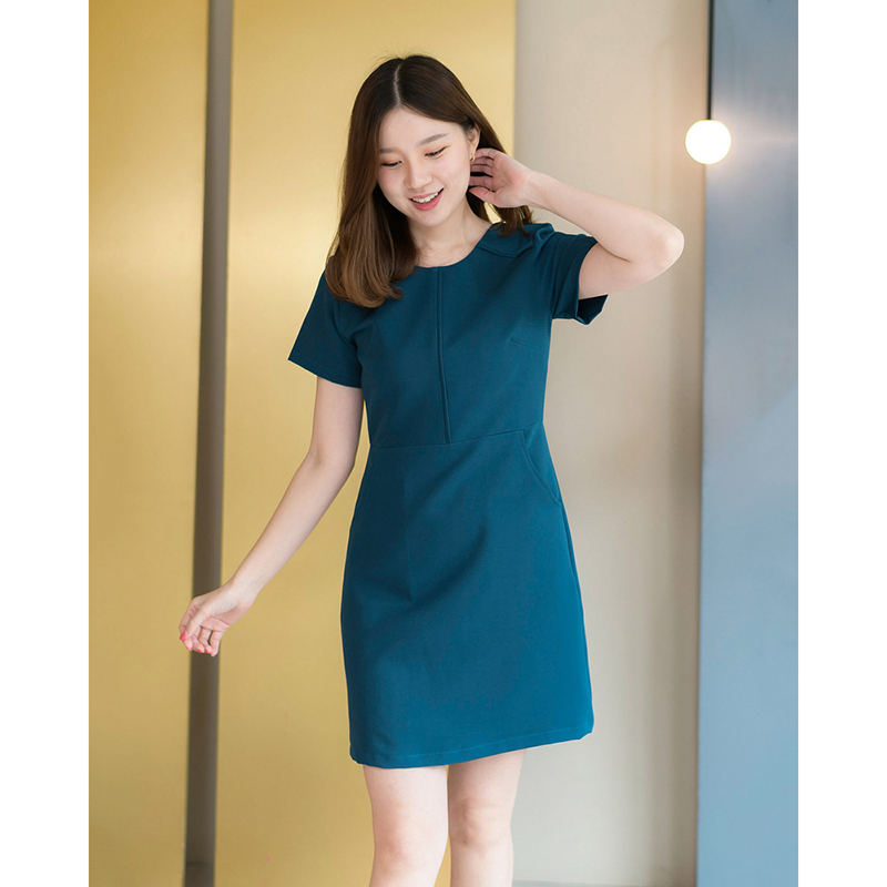 kudapy เดรสสั้นสีเขียวน้ำทะเล/สีน้ำตาล/สีเทาเข้ม มีซับในทั้งตัว ใส่สบายสวยดูดี