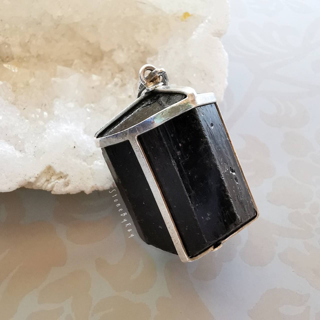 จี้เงินหินแบล็กทัวมารีน Black Tourmaline