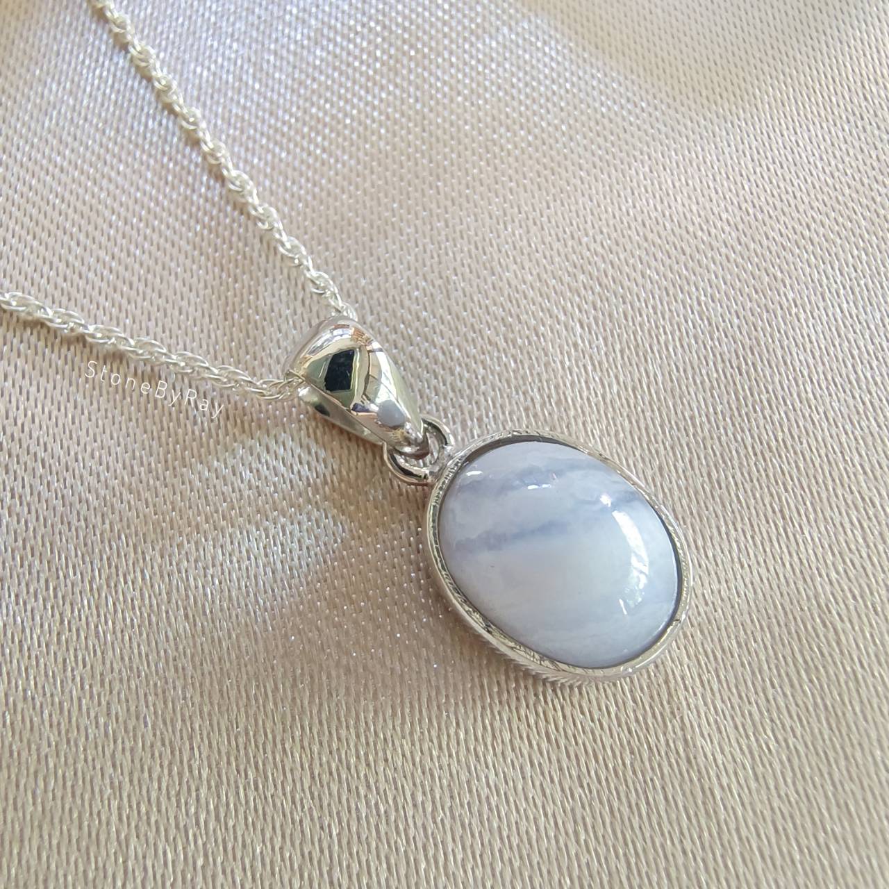 สร้อยคอเงินจี้หินบลูเลซอาเกต Blue Lace Agate