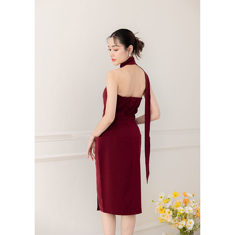 kudapy เดรสสั้นสีแดง/สีชมพู/สีโอวัลติน เดรสเปิดไหล่ใส่ออกงาน เฟี้ยสๆ เรียบ หรู ดูแพง