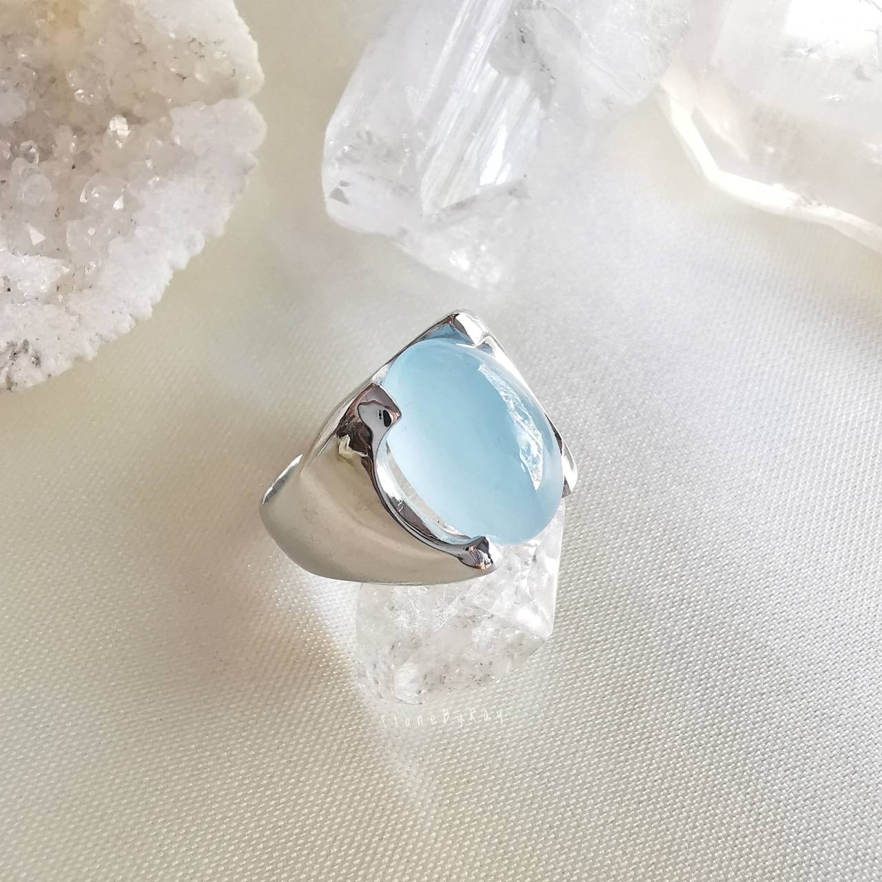 แหวนเงินหินอความารีน Aquamarine