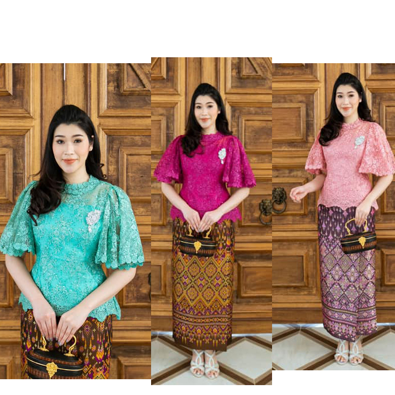 kudapy เสื้อลูกไม้สีชมพู | เขียว | บานเย็น ใยบวบเกรดพรีเมี่ยมงานแขนรุ่นนี้ใช้ผ้าเยอะมากสวยหรู อลังมาก ดูผู้ดีมากๆ (เฉพาะเสื้อ)