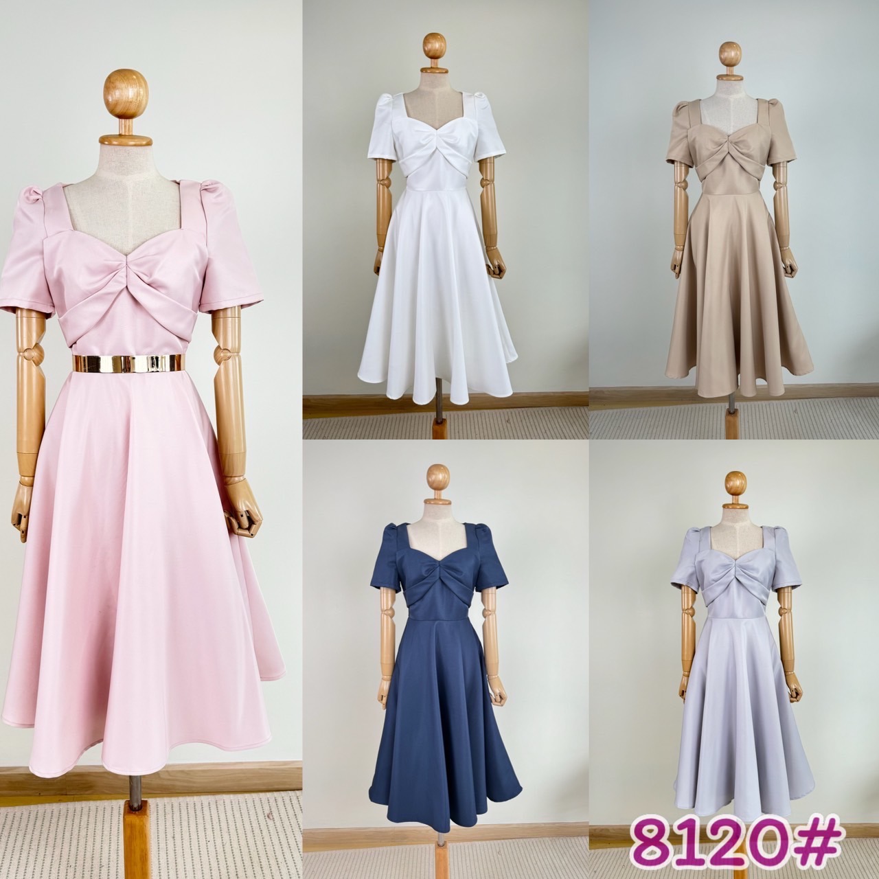 kudapy เดรสแขนสั้น คอเหลี่ยมวี คัตติ้งเริศแบบอลัง เข้ารูป เก็บทรง กระโปรงบานพริ้ว ใช้ผ้าเยอะ เจาะกระเป๋าลึก