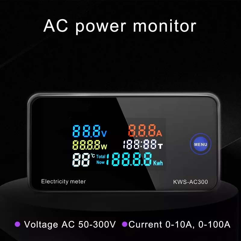 KEWEISI,KWS-AC300 Digital Voltmeter AC 50-300V Voltage 45-65Hz Power Energy Meter LED Wattmeter เครื่องมือวัด กำลังงาน กระแส แรงดัน สำหรับไฟฟ้ากระแสสลับ พร้อมเซนเซอร์วัดอุณหภูมิ